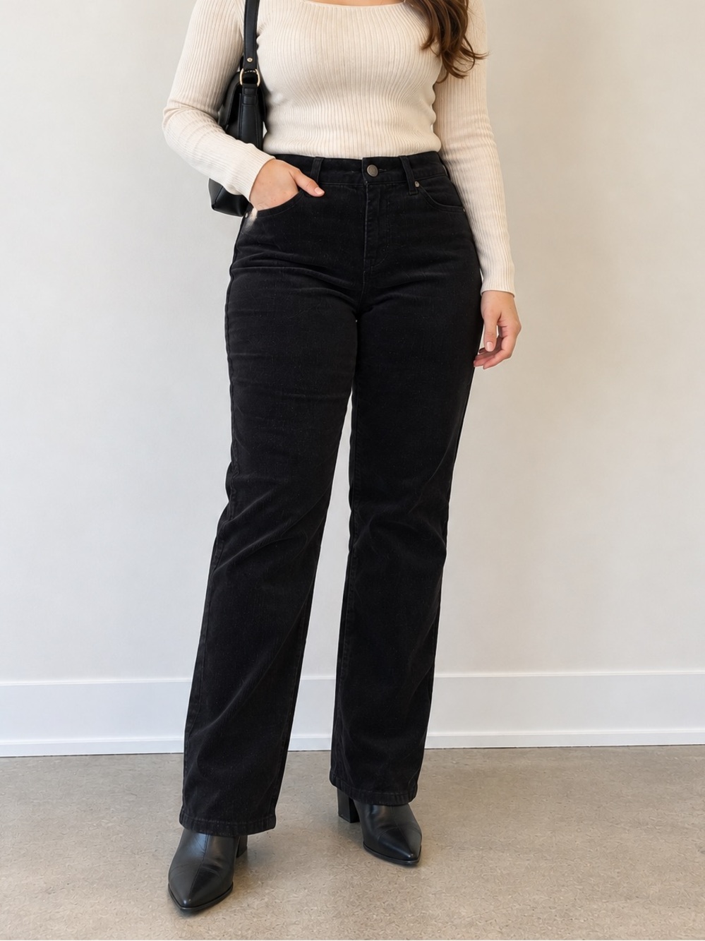 Lauren Ralph Lauren Curdoroy Black High-Rise Straight Leg Jeans